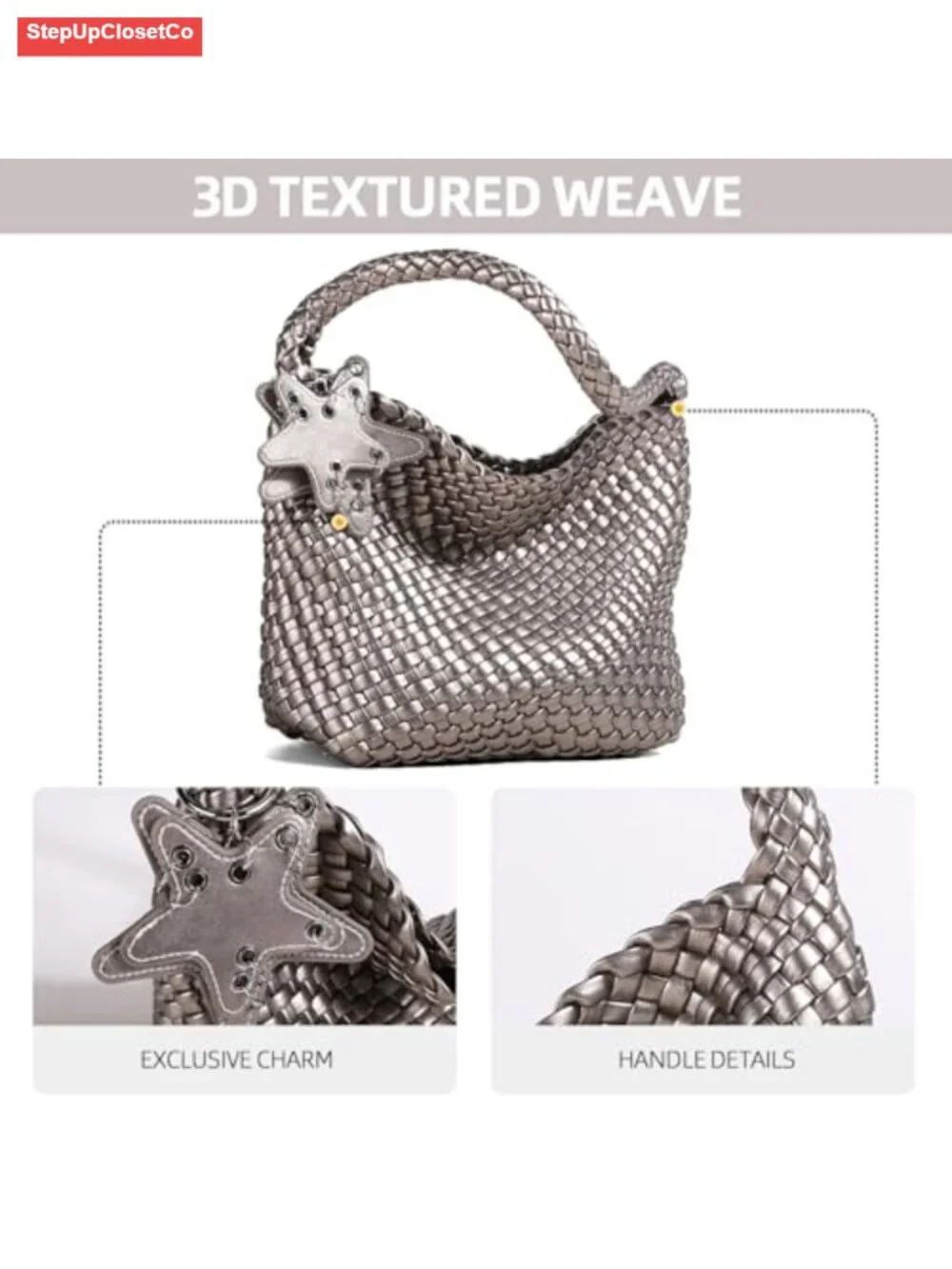 Woven Hobo Bag - Handcrafted Cross Weave Faux Leather Shoulder Tote